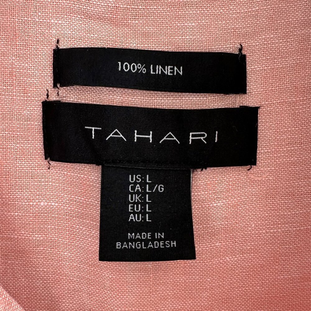 Tahari Coral 100% Linen Short Sleeve Button Up Top - Picture 4 of 7